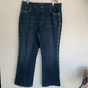 Lauren Ralph Lauren Vintage 90s Beaded Embossed Jeans Western Rodeo Aztec 18W